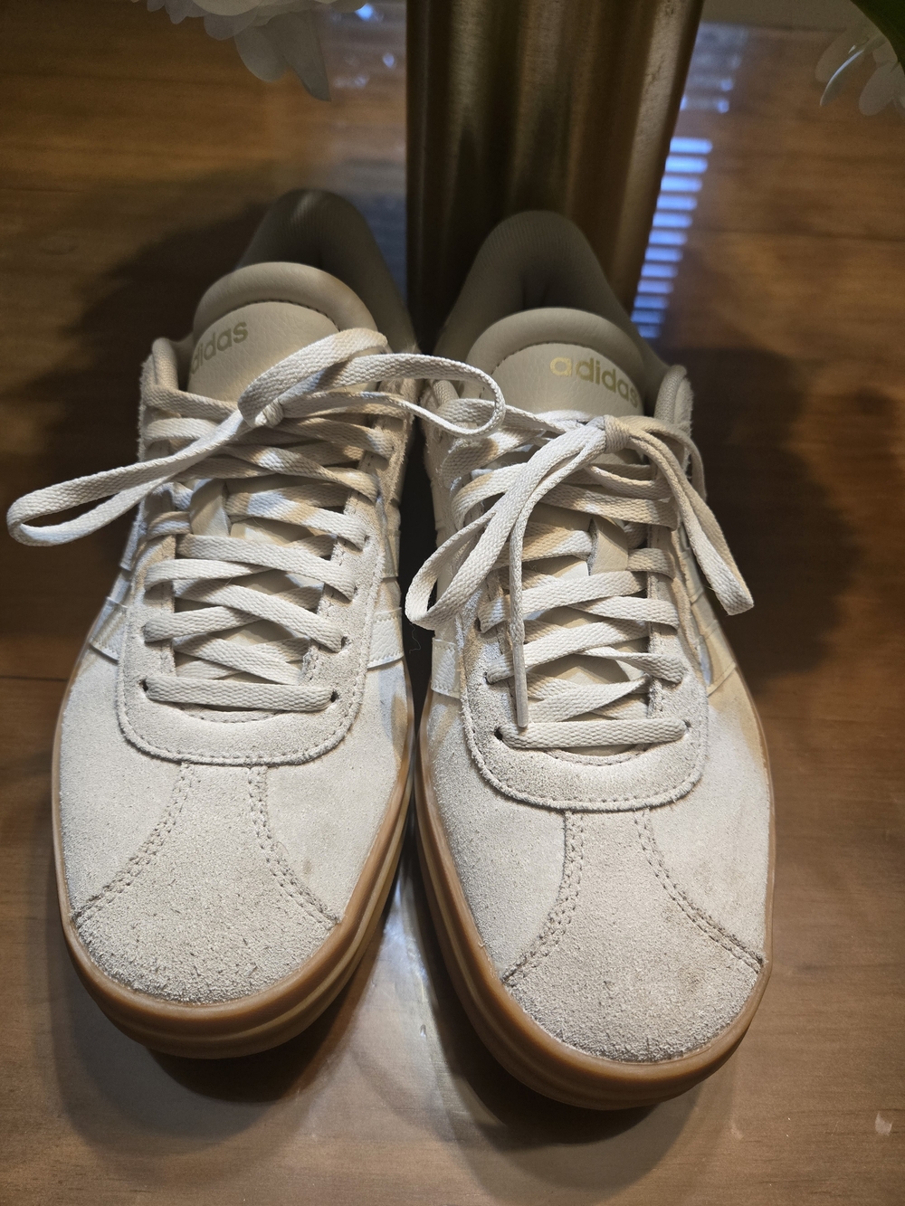 adidas Women’s White Suede Platform Sneakers with Gum Sole - Picture 4 of 9